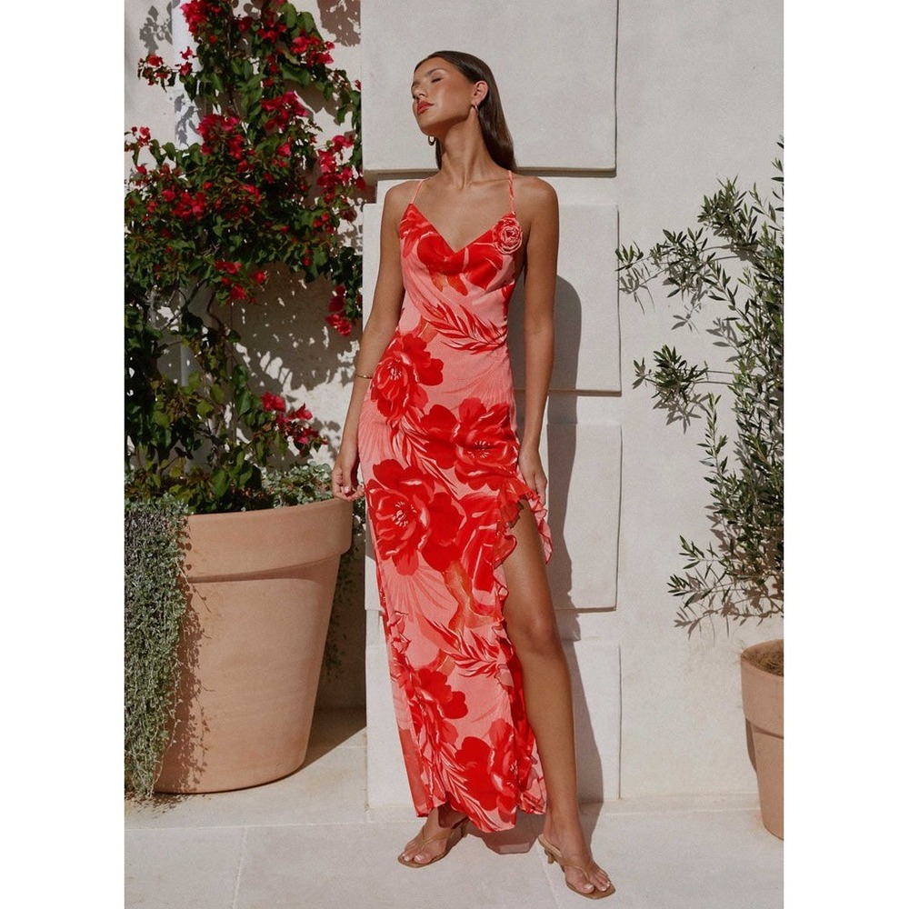 Peppermayo‎ First Class Maxi Dress Sicily Sunsets Red Pink Size 4 New With Tags